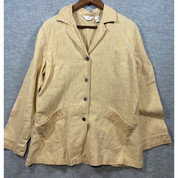 J Jill Womens Blazer Pants Set Size  M 12 Beige Yellow 100% Linen Lagenlook - Picture 10 of 10